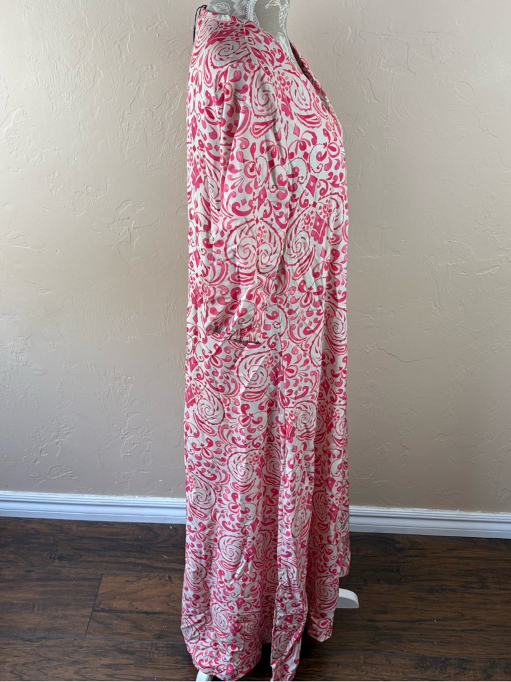 NWT Noracora Coral Pink Printed Maxi Dress Elbow Length Short Sleeves Size Large - Picture 7 of 12